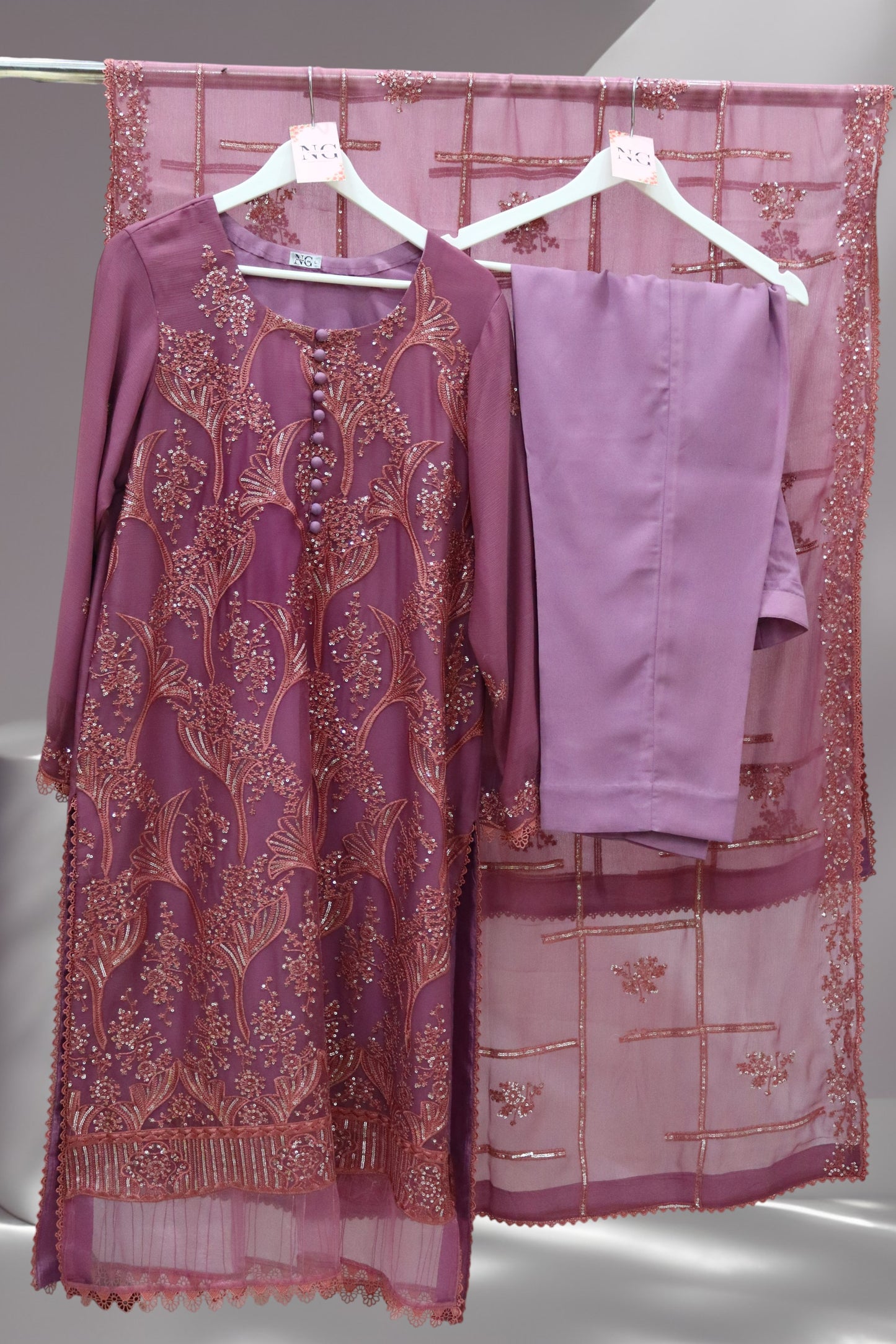 3 Piece Embroided Chiffon