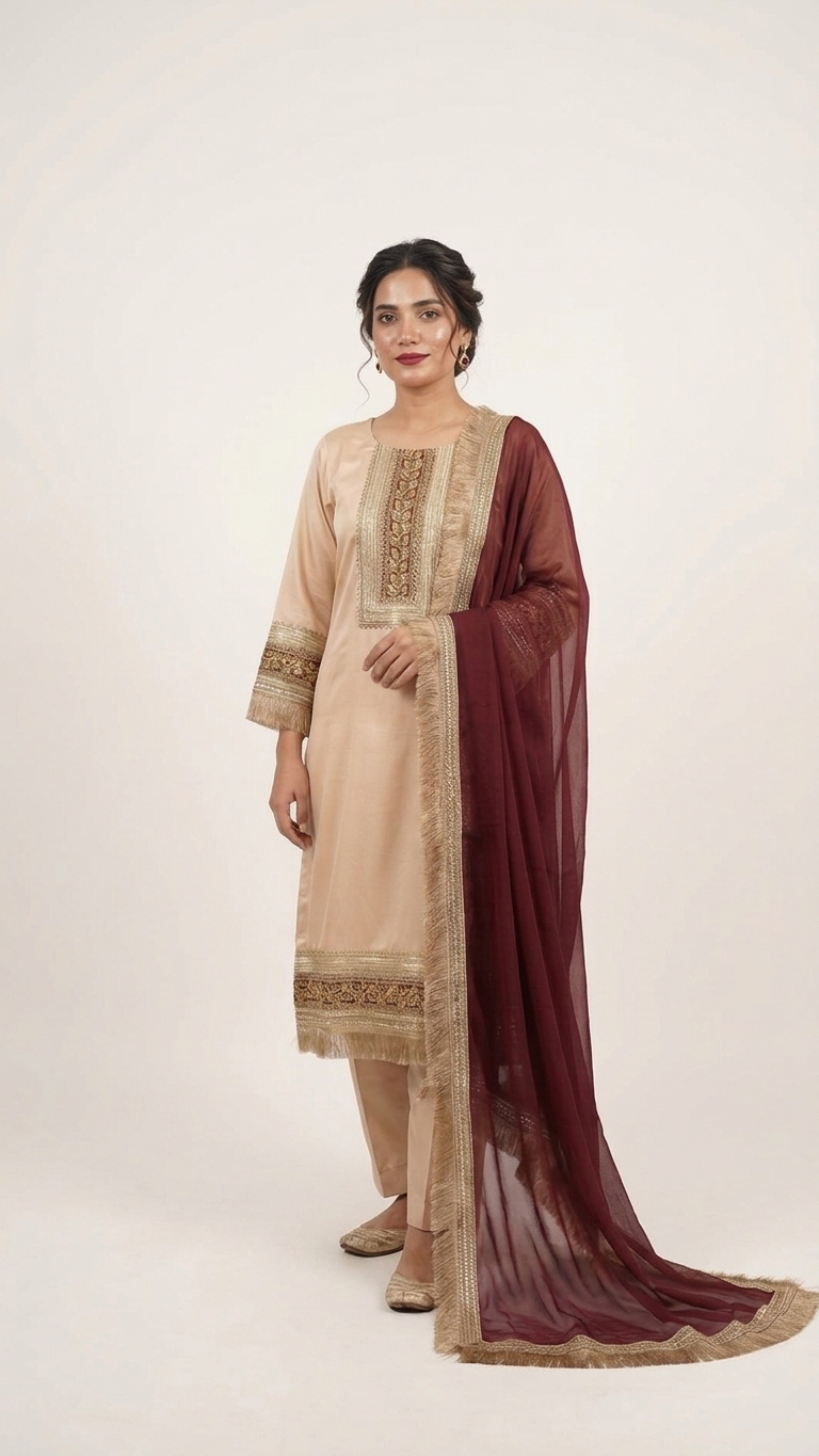 Maroon Veil Elegance