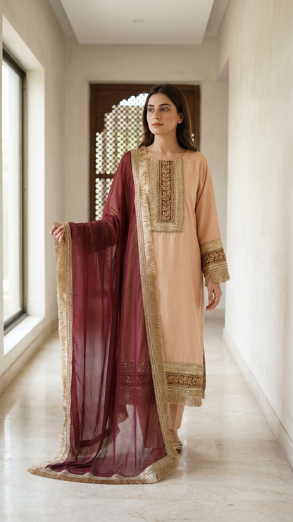 Maroon Veil Elegance