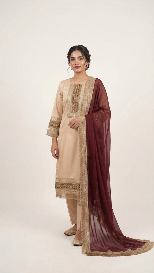 Maroon Veil Elegance