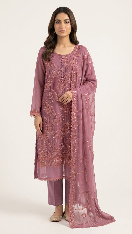 3 Piece Embroided Chiffon